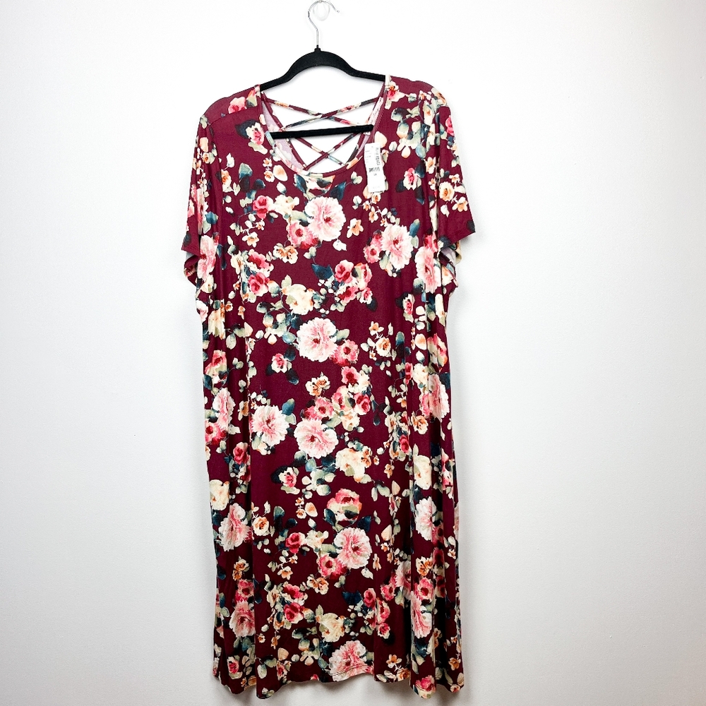 Penningtons In Every Story Short Sleeve Floral Burgundy & Pink Dress